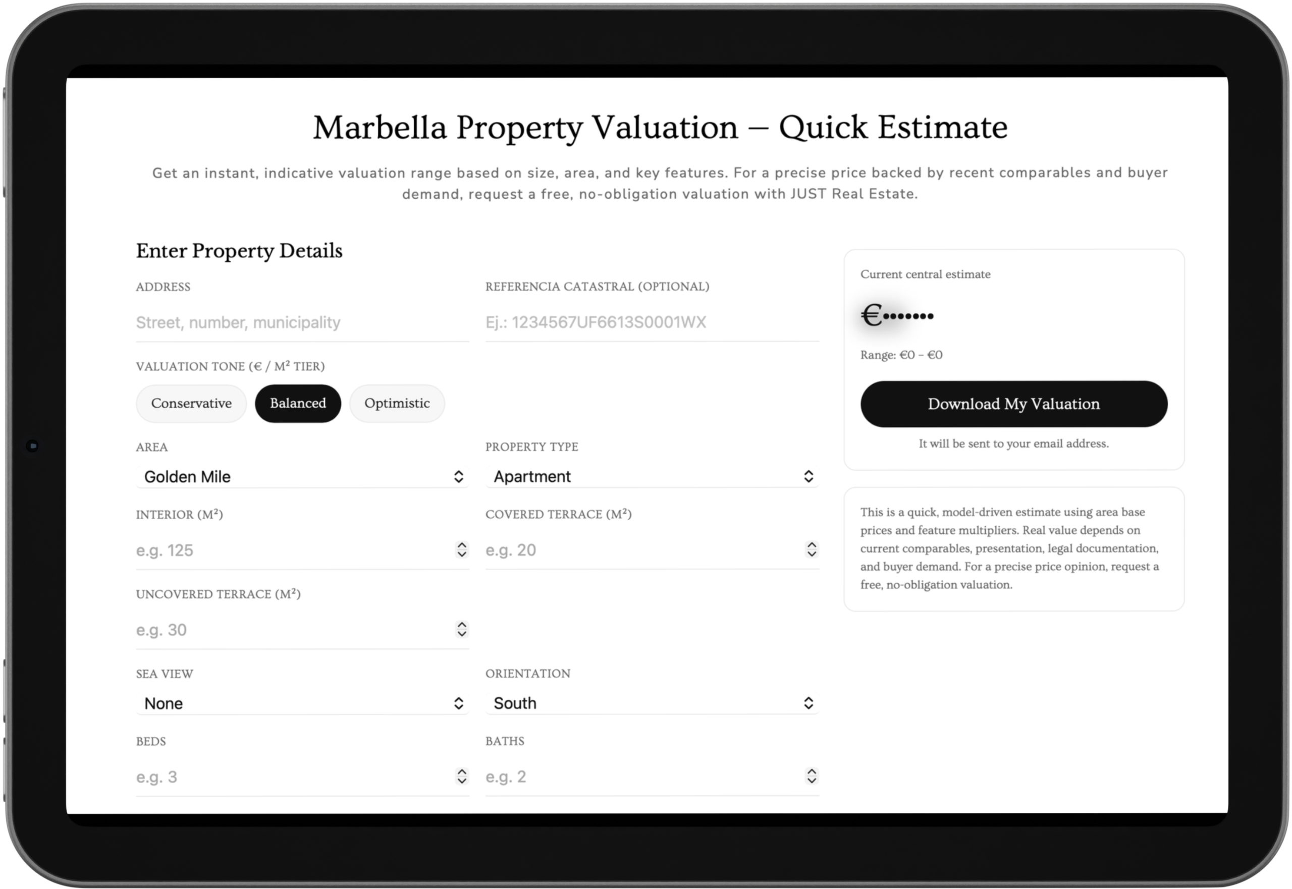 JUST creates the first property valuation calculator