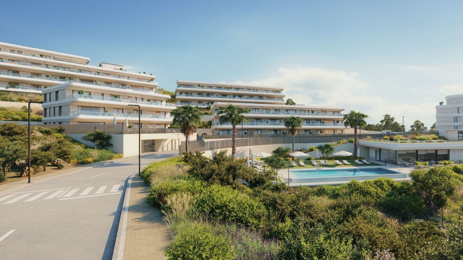 Apartment blocks and gardens at Aures, Australy, Estepona