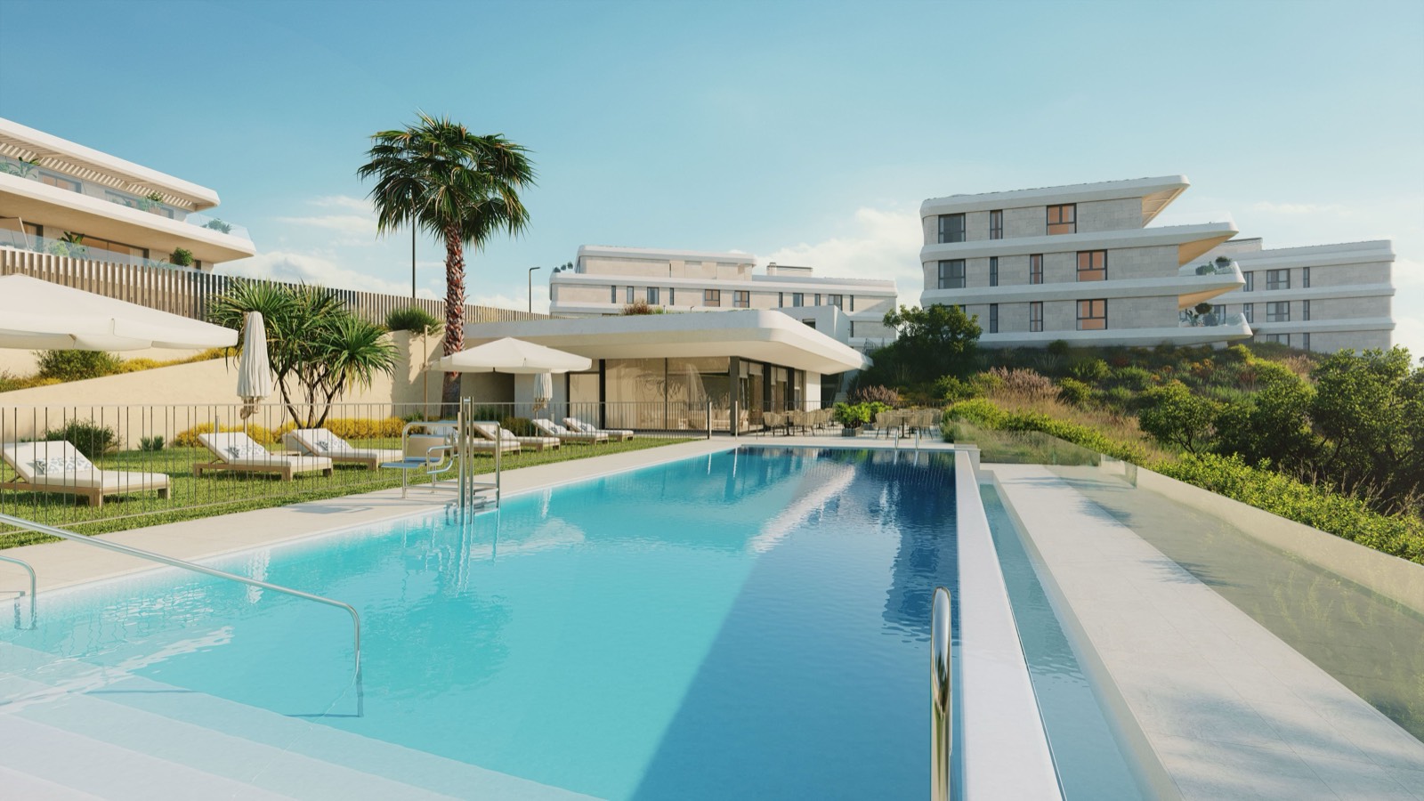Communal pool and Casa Club at Australy, Estepona