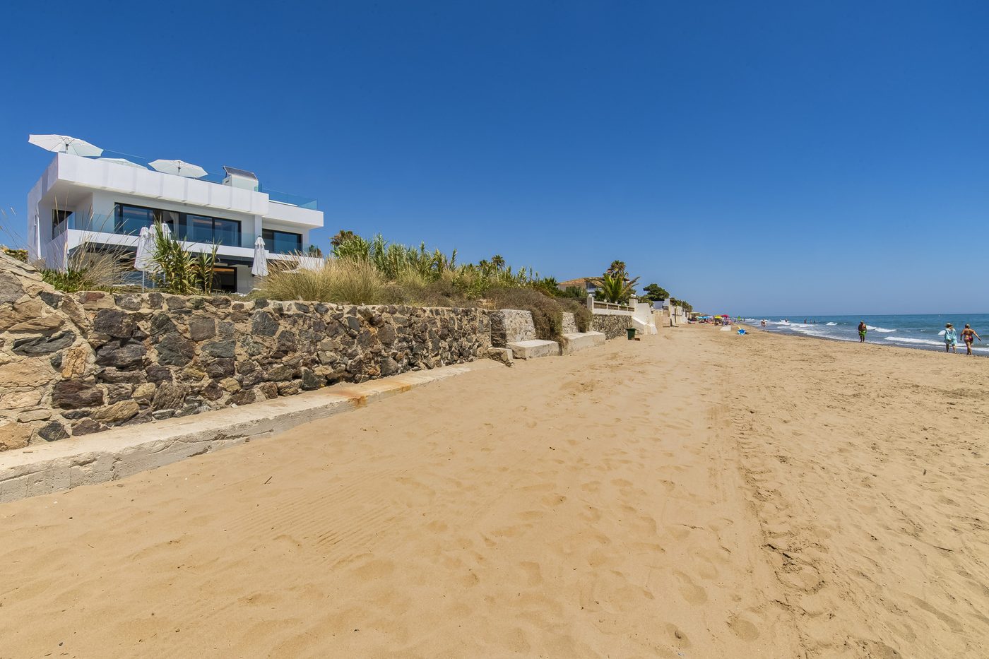 The beach in front of Costabella, Marbella, from the sand below the houses