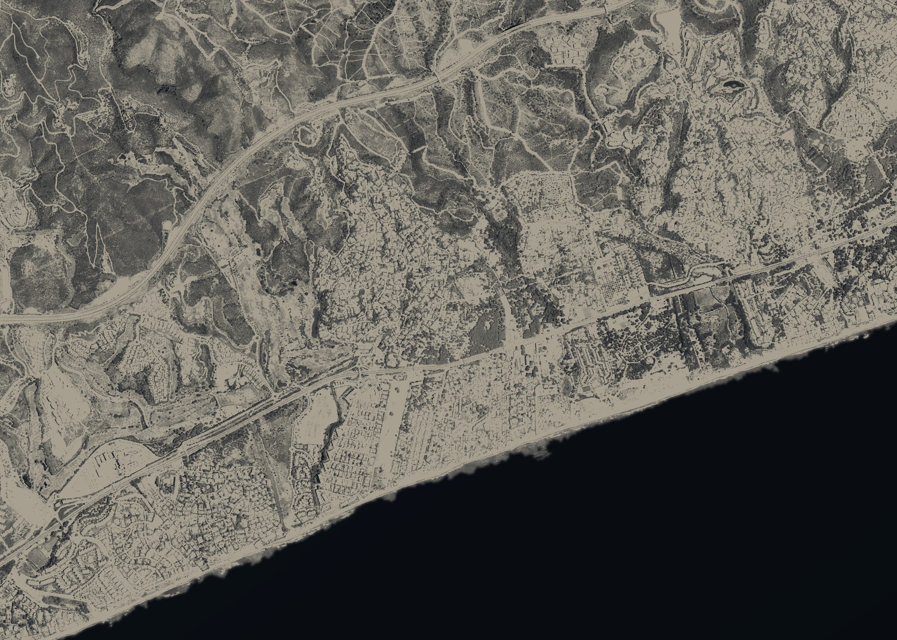 Aerial map of Costabella and the coast east of Marbella, with numbered places