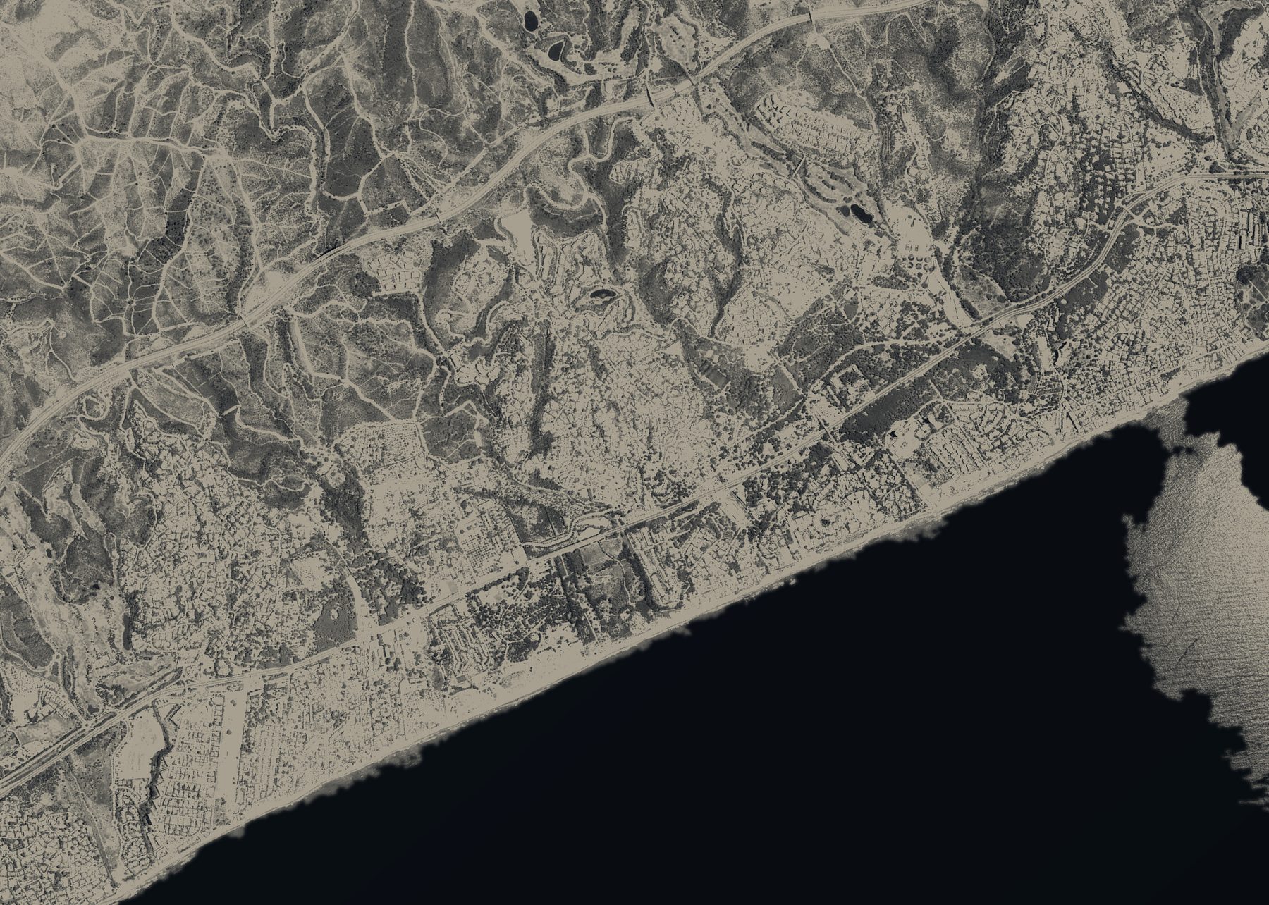 Aerial map of El Rosario and the coast east of Marbella, with numbered places