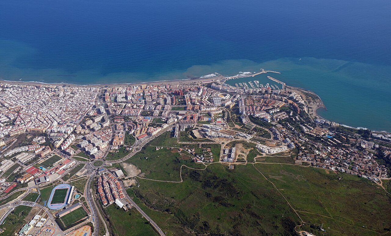 Aerial view of Estepona town, marina and the western growth areas