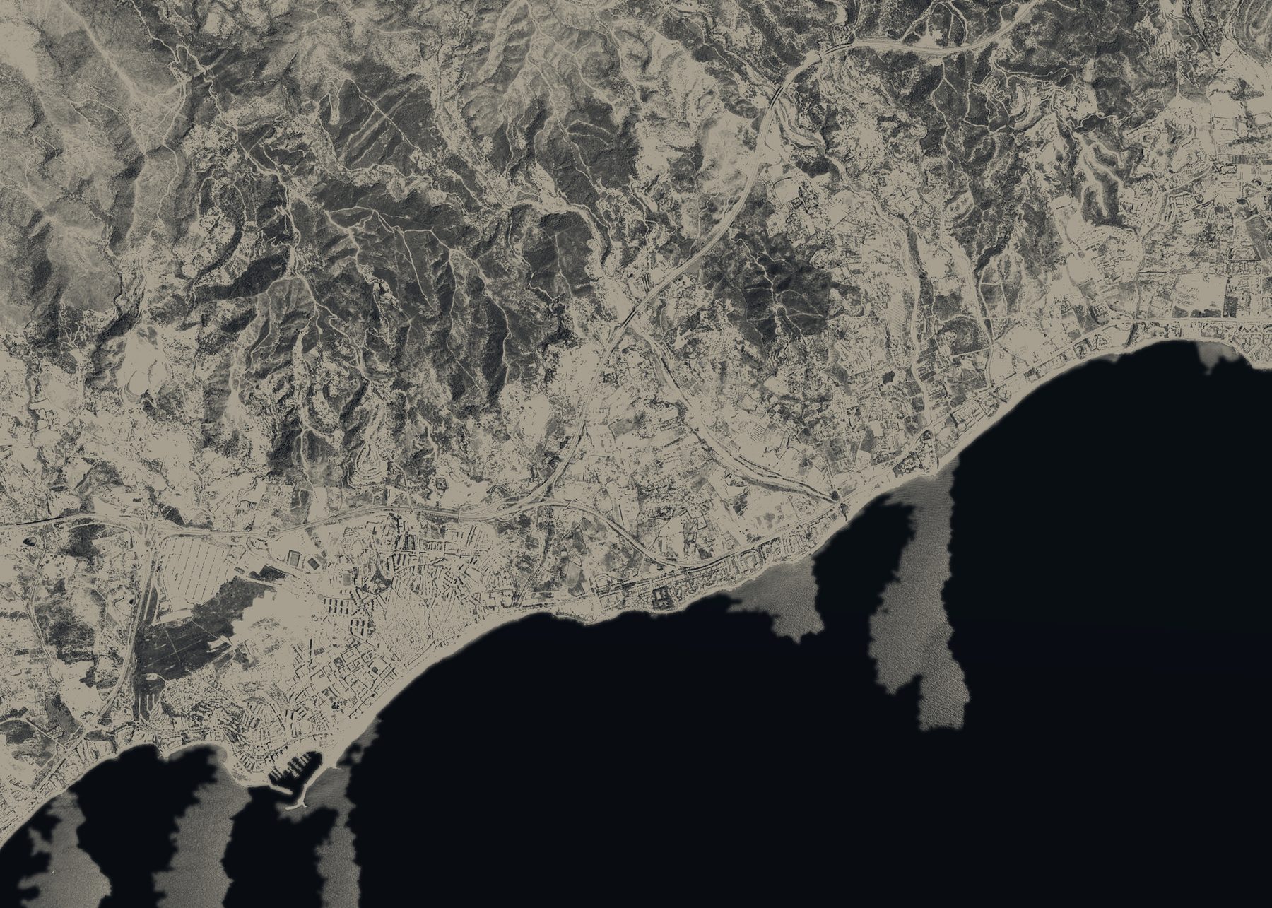 Aerial map of Estepona town and its coast from Playa del Cristo to Selwo, with numbered places