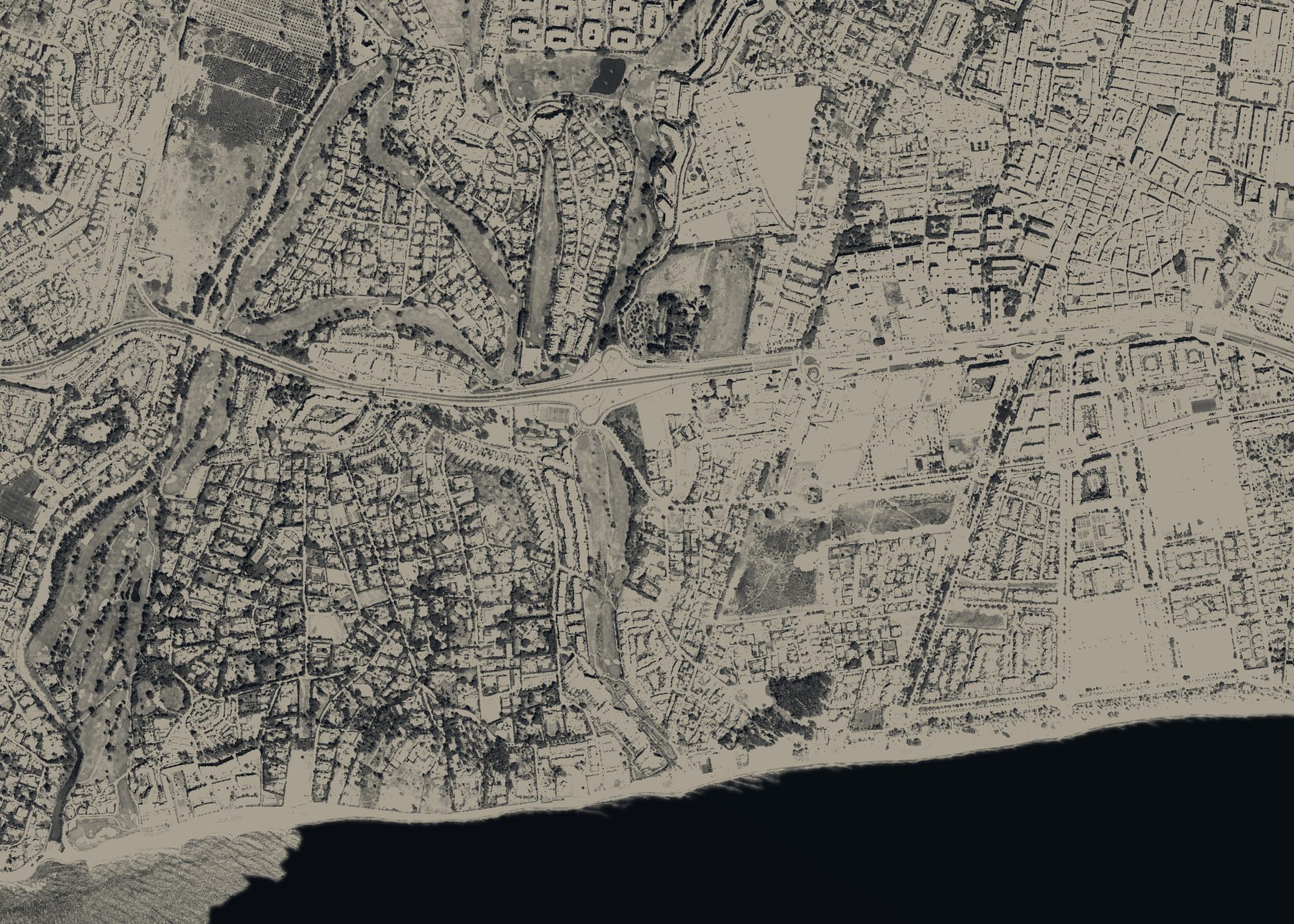 Aerial map of Guadalmina Baja, Guadalmina Alta and the golf courses west of San Pedro de Alcántara, with numbered places