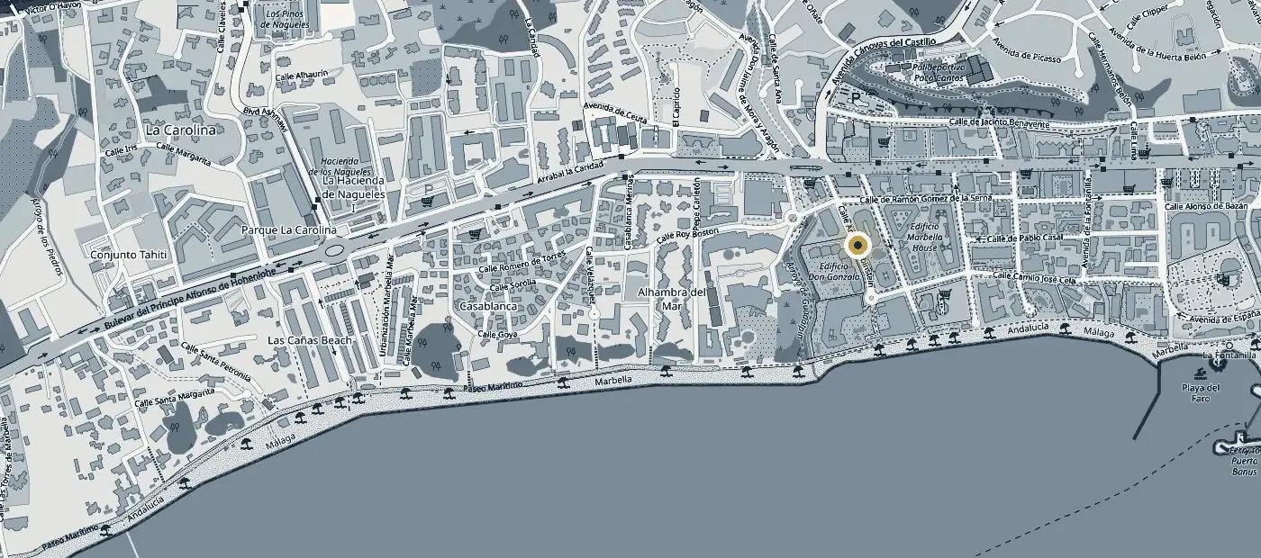 Map showing the JUST Real Estate office on Calle Arturo Rubinstein, Marbella