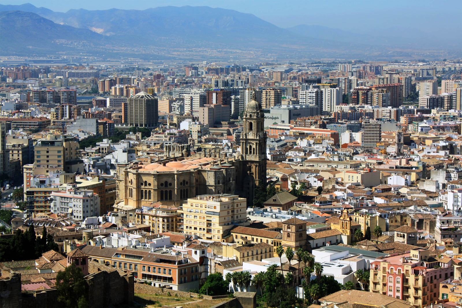 Málaga city skyline seen from Gibralfaro, capital of the province behind the Costa del Sol luxury property market