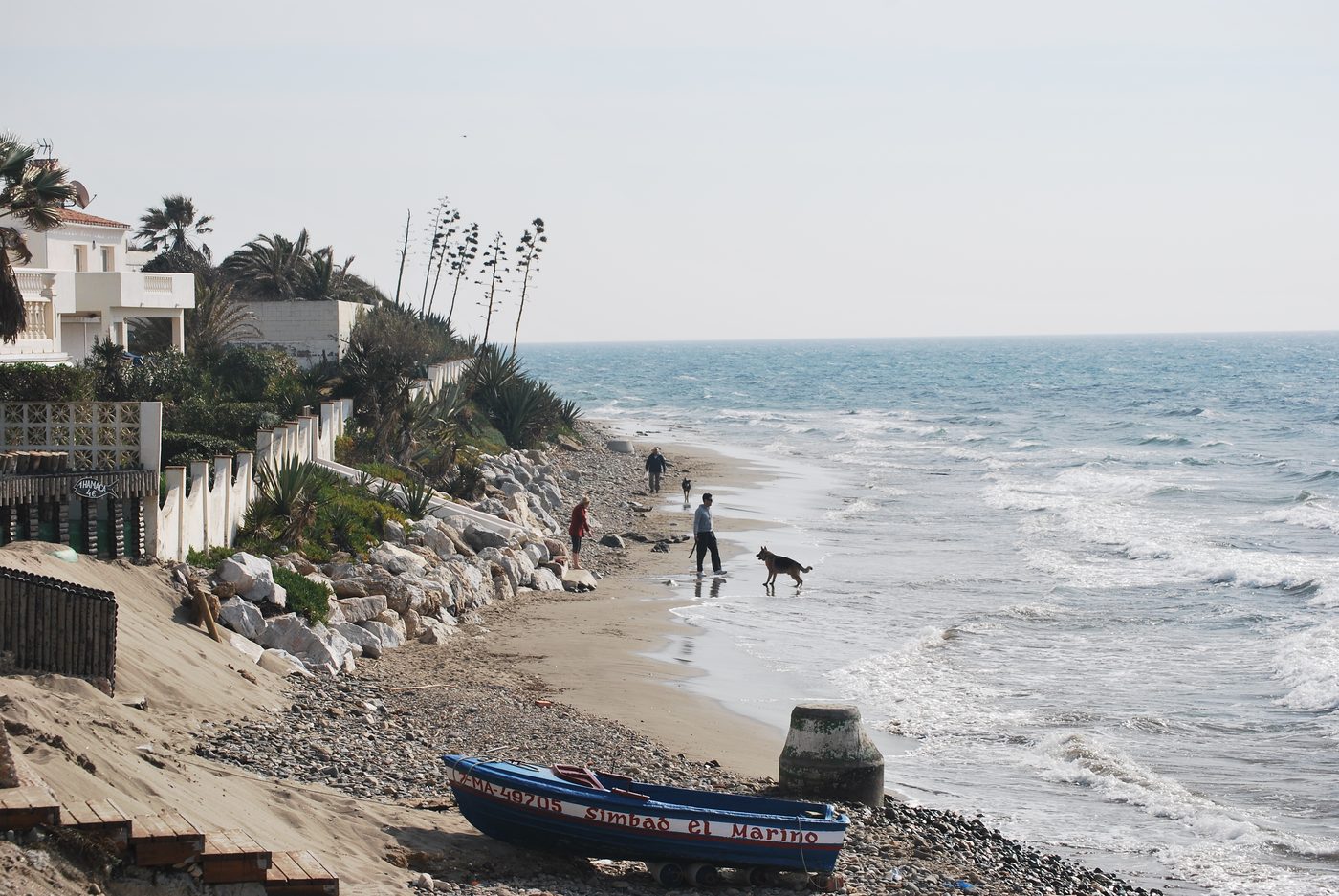 The beach in front of Marbesa, Marbella, on a winter day with the levante blowing