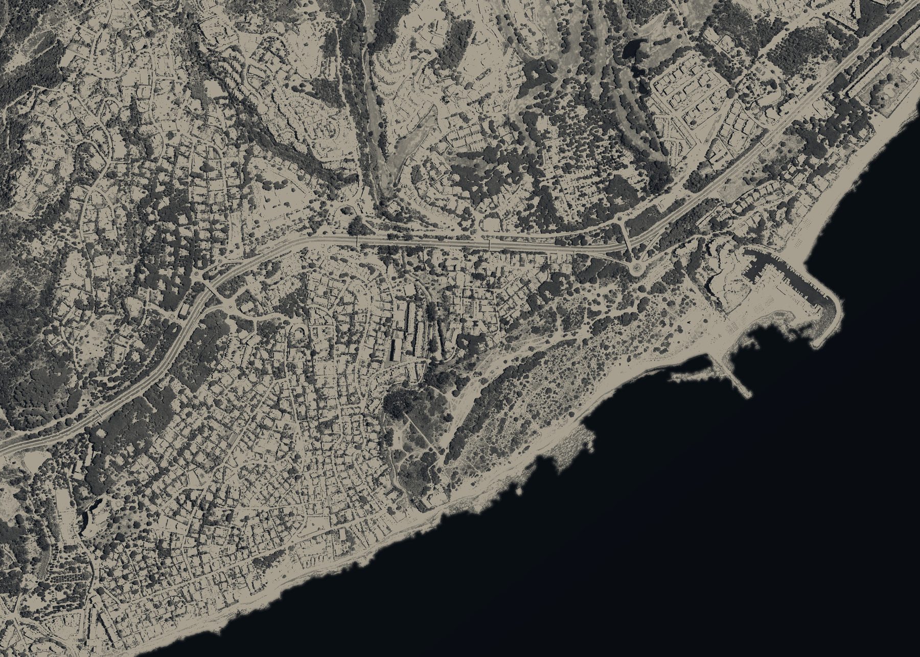 Aerial map of Marbesa and the eastern end of the Marbella coast, with numbered places