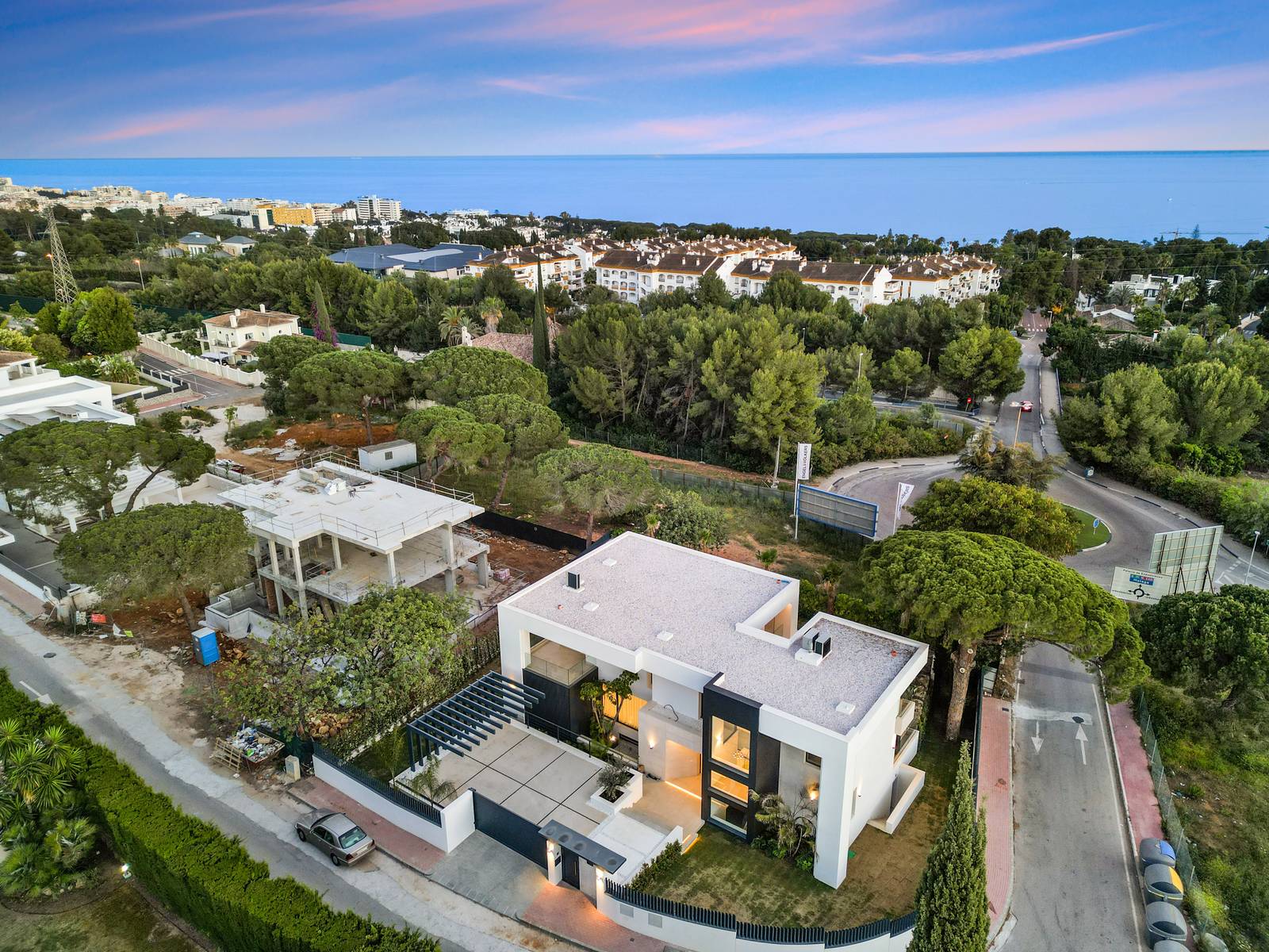 Aerial view over Nagüeles, Marbella, the setting for Armani Residences Marbella, with the Golden Mile and the sea beyond