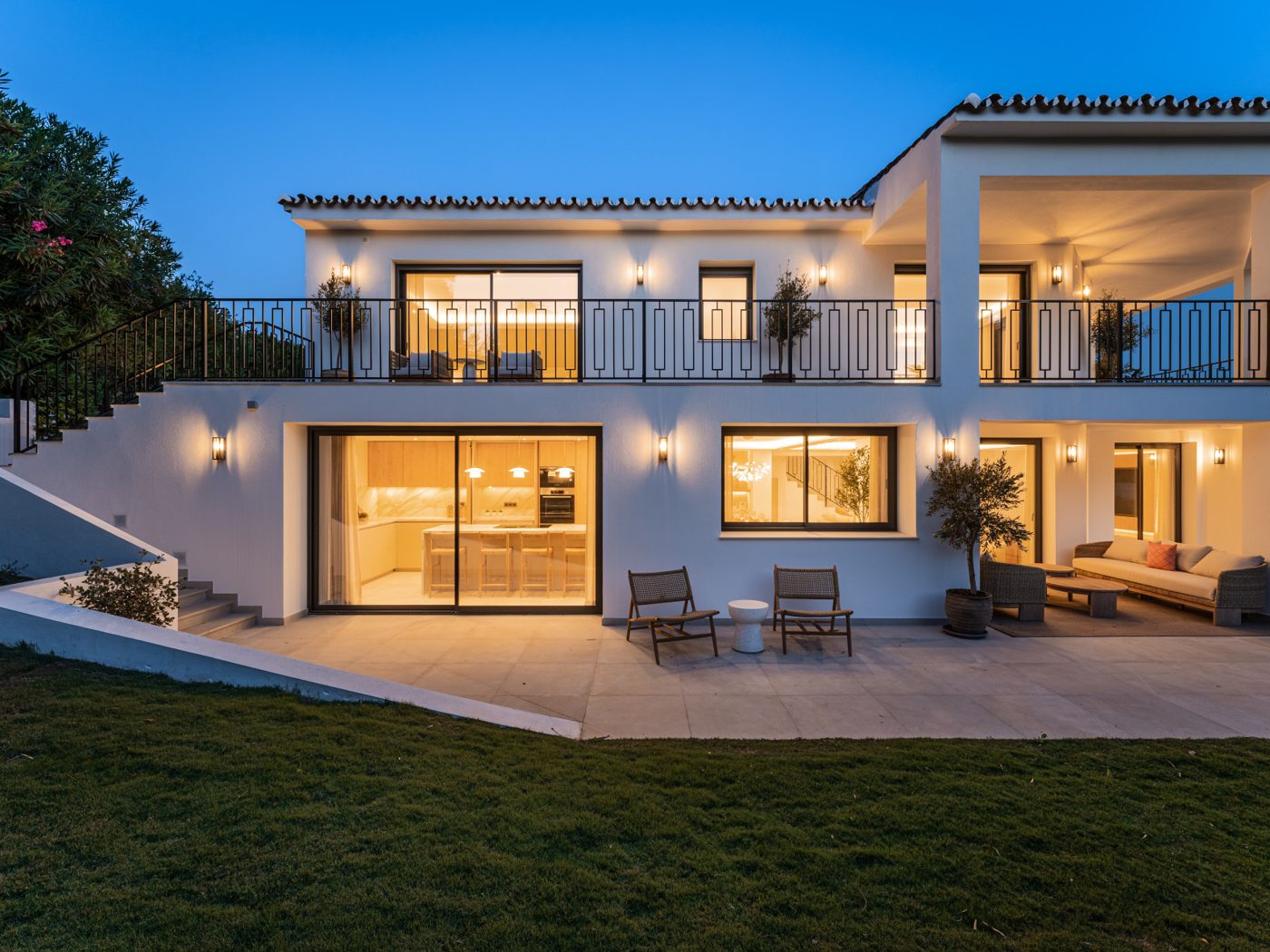 A Nagüeles villa at dusk