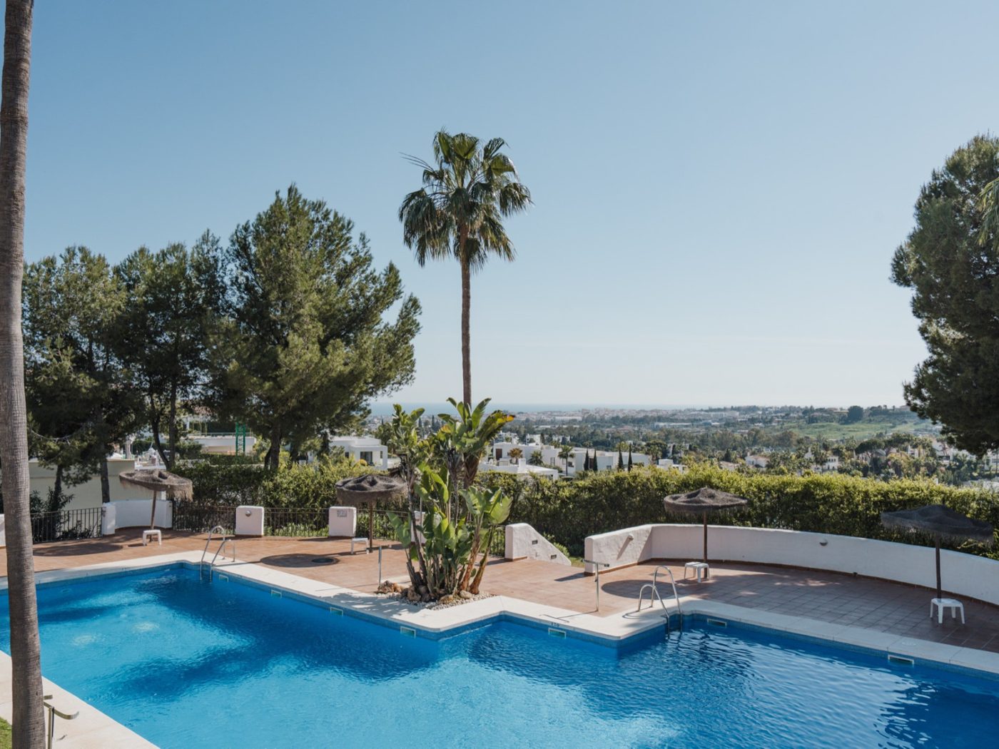 Pool and palms at a home in Nueva Andalucía
