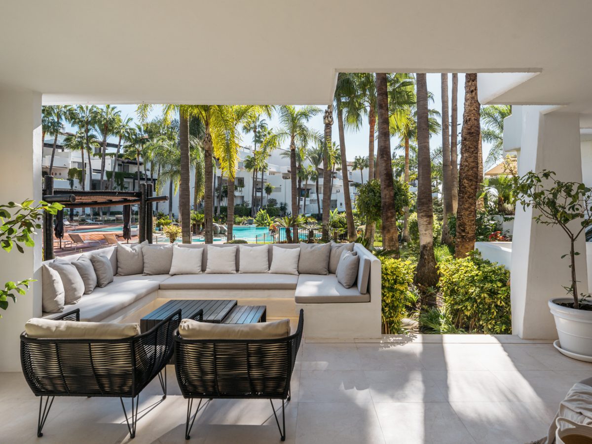 A garden terrace at Puente Romano, Marbella
