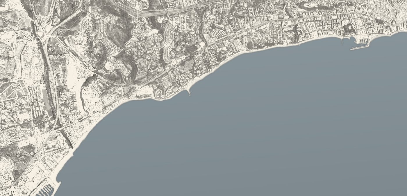 The same frame of the Marbella coast at Puente Romano today