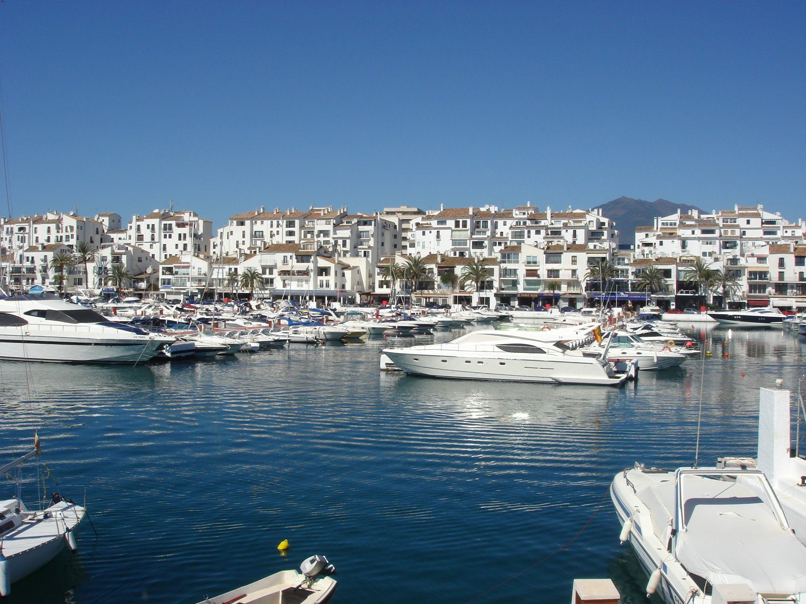 Puerto Banús marina in Marbella with yachts and apartment blocks