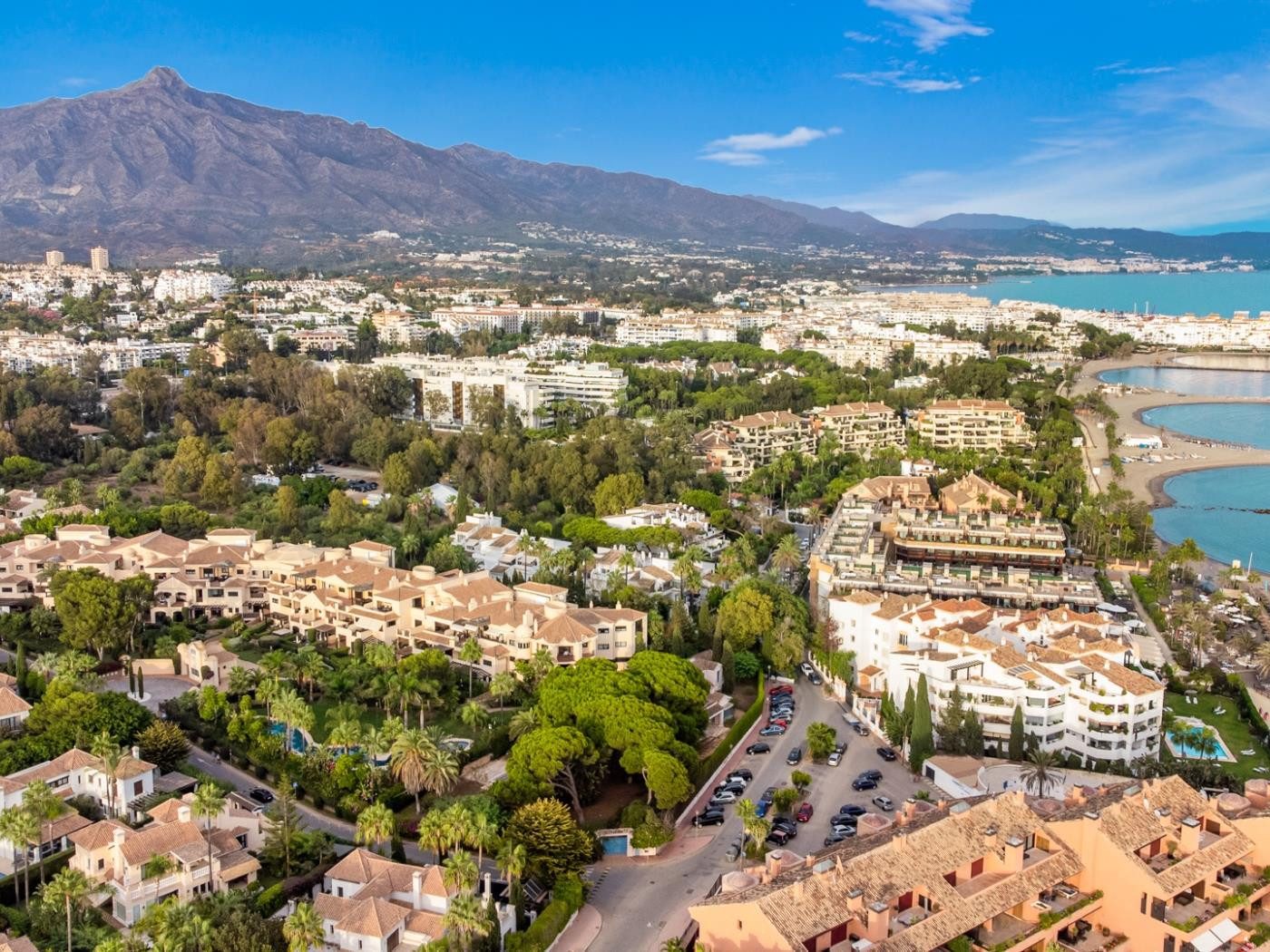 Puerto Banús and the coast from the air, La Concha behind