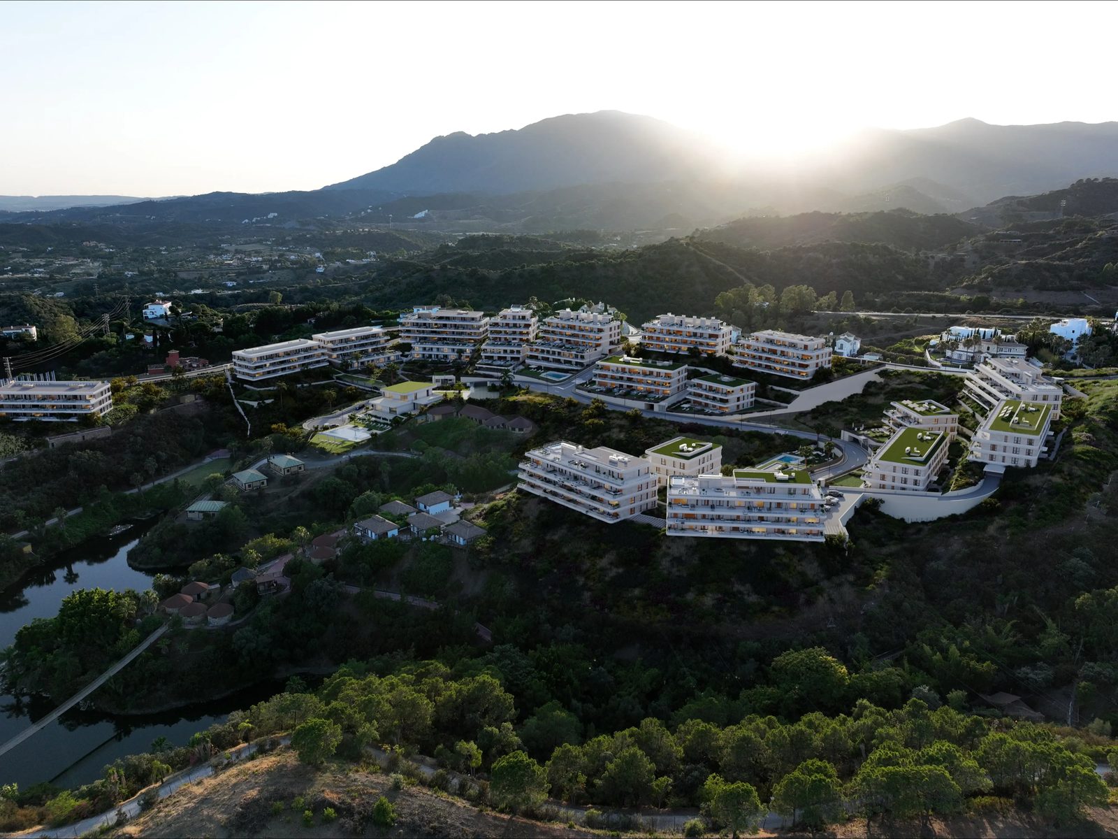 Aerial render of Australy Thera on the New Golden Mile, Estepona