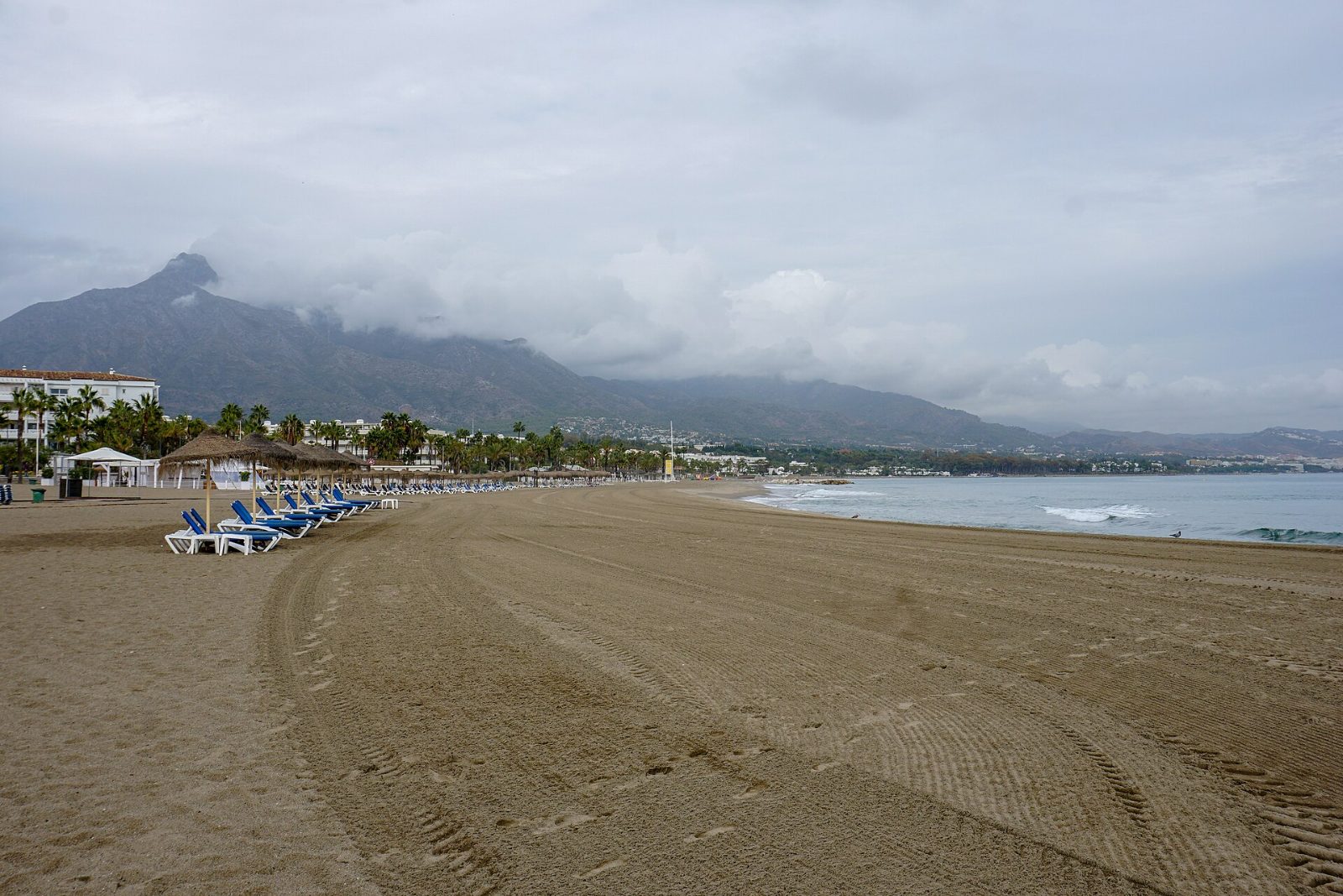 The beach at Puerto Banús in Marbella with La Concha behind
