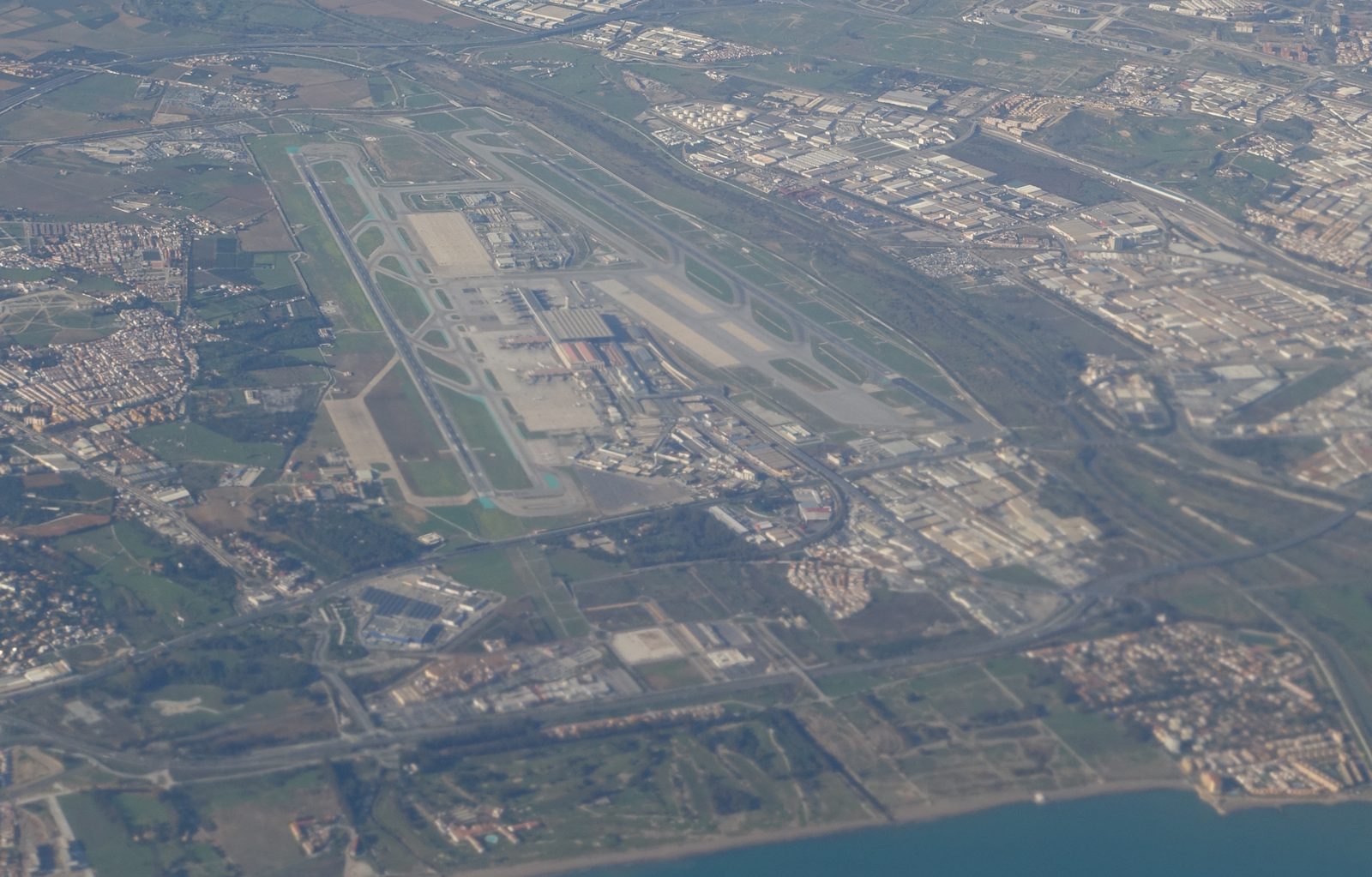 Aerial view of Málaga airport runways and surrounding area