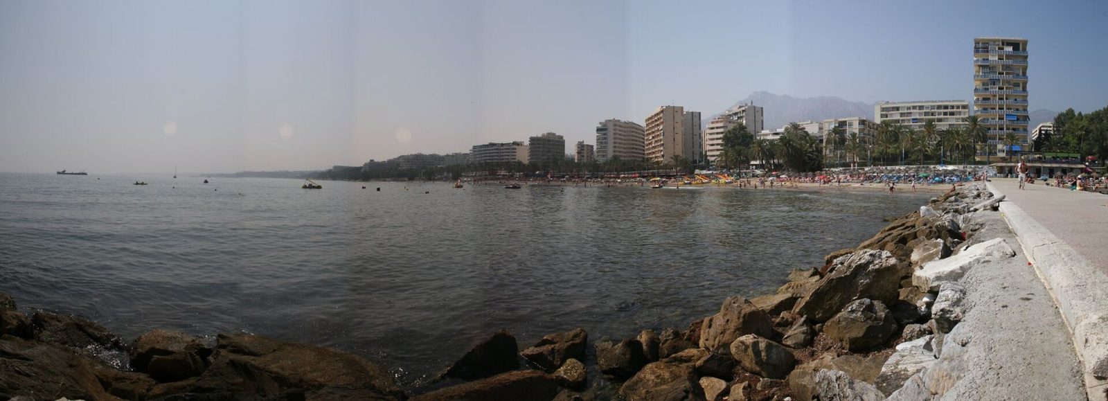 Marbella beachfront skyline with hotel and residential buildings