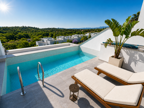 Contemporary townhouse with private pool and solarium in Polo Sur. A family and versatile semi-detached house with author architecture, private pool and solarium, in one of the most unique residential enclaves of San Enrique de Guadiaro.